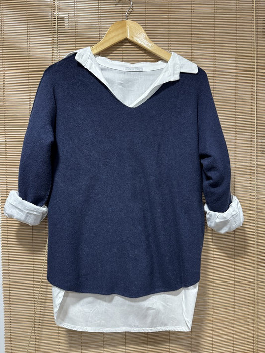 Pull col V ELLEN bleu marine