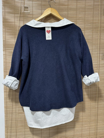 Pull col V ELLEN bleu marine