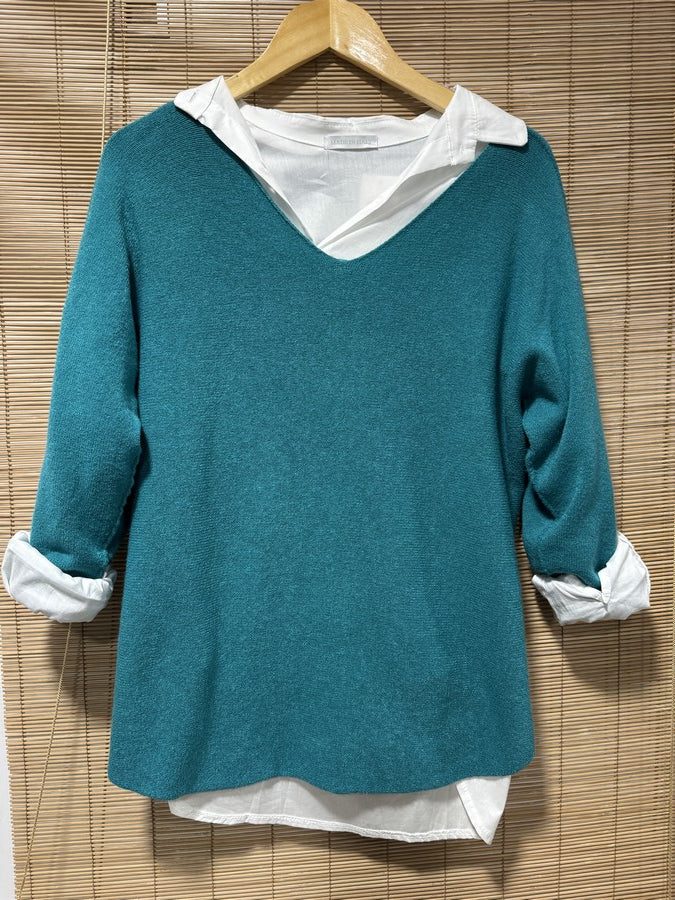 Pull col V ELLEN Emmeraude