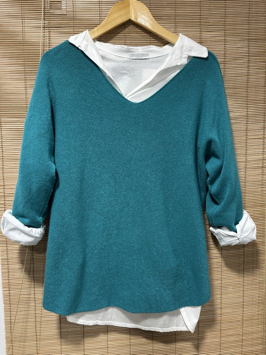 Pull col V ELLEN Emmeraude