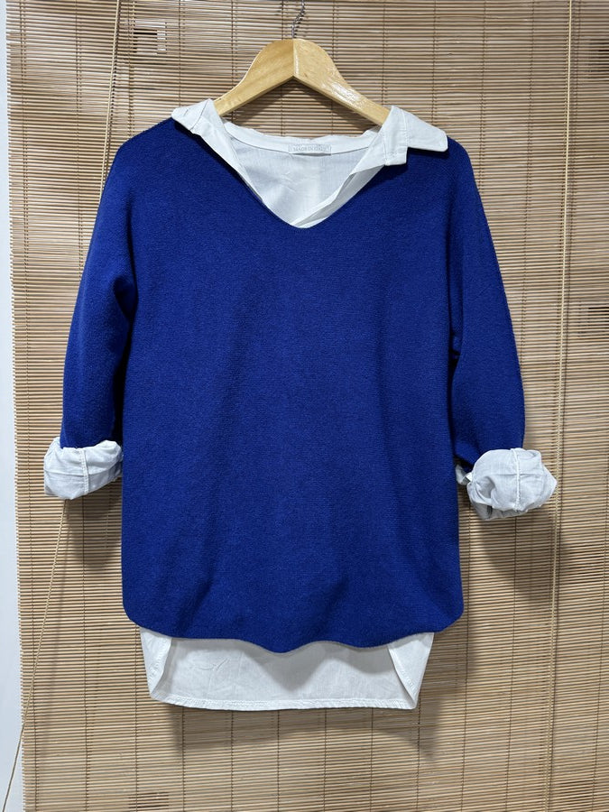 Pull col V ELLEN bleu roi