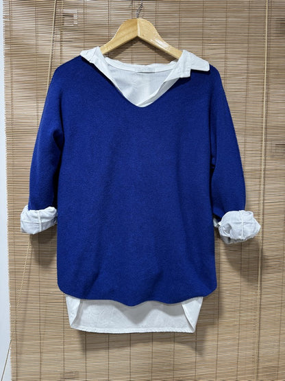 Pull col V ELLEN bleu roi