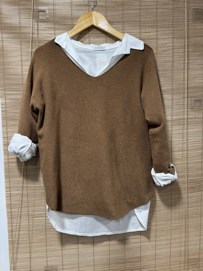 Pull col V ELLEN marron