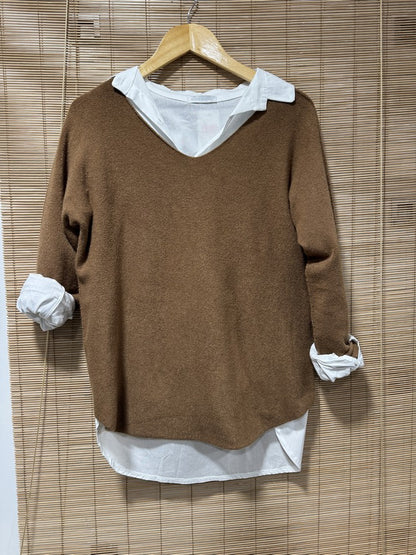 Pull col V ELLEN marron