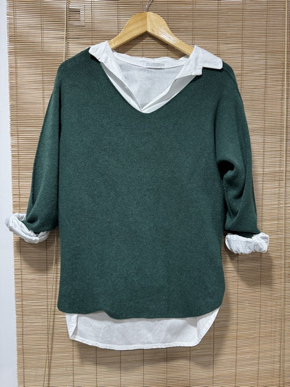Pull col V Elena vert sapin