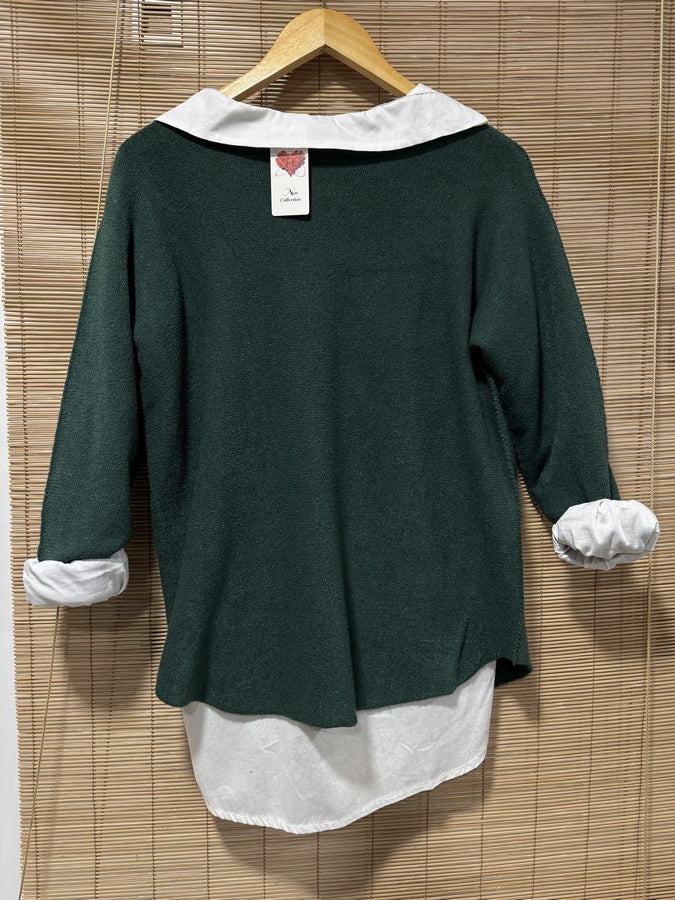 Pull col V Elena vert sapin