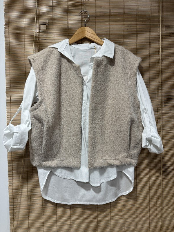 Gilet sans manches beige