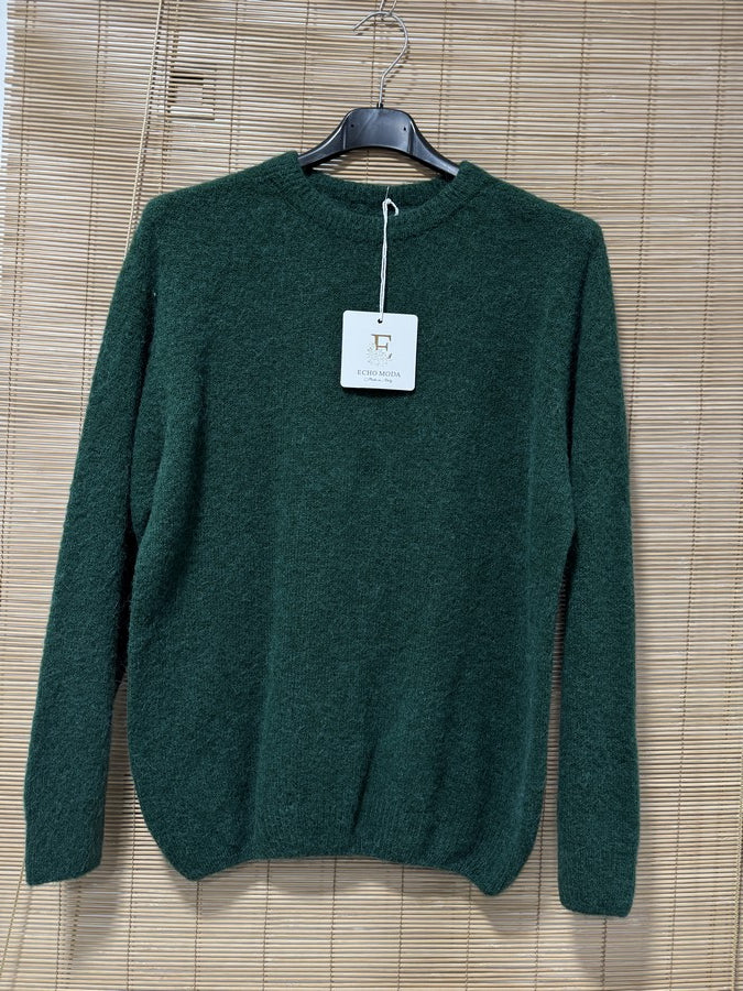 Pull CAMILLE col rond vert sapin