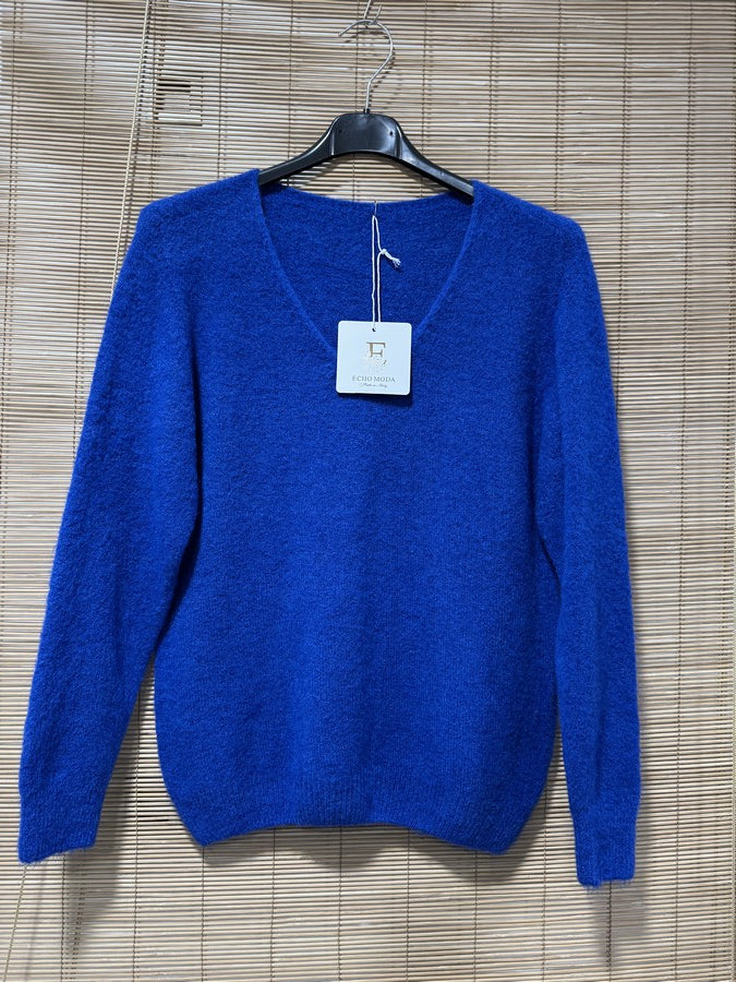 Pull CAMILLE col V bleu roi