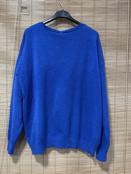 Pull col V Mademoiselle en Léopard bleu roi TU