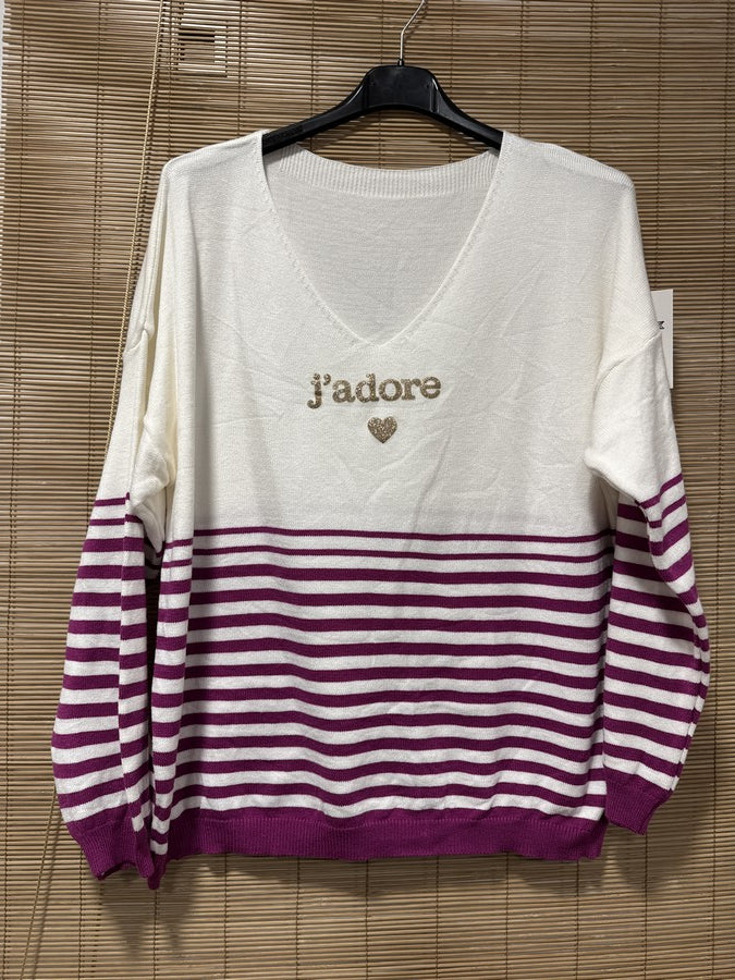 TU - Marinière J'adore prune