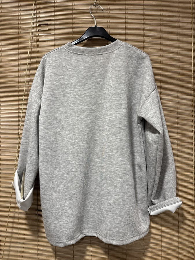 TU - Sweat col V J'adore gris