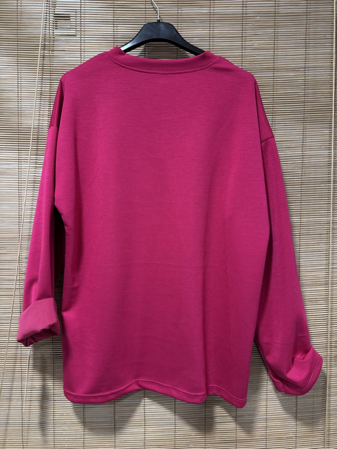 TU - Sweat col V J'adore fuchsia