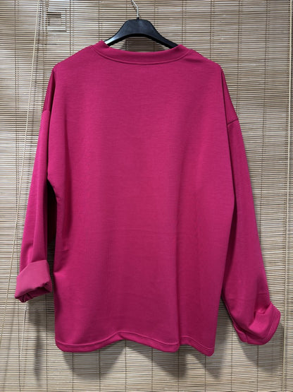 TU - Sweat col V J'adore fuchsia