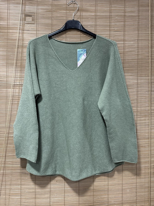 Pull col V ELLEN vert amande