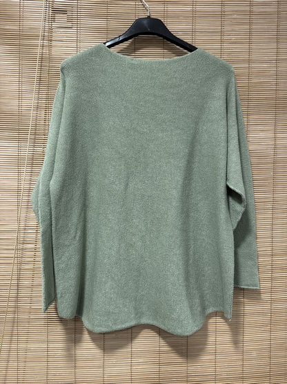 Pull col V ELLEN vert amande