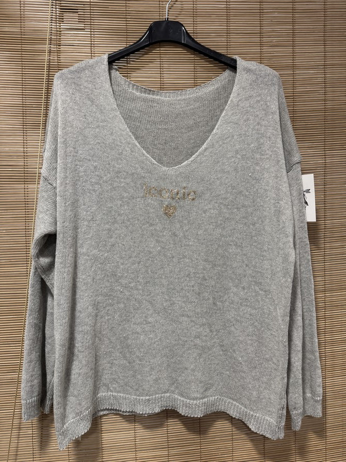 TU - Pull col V Iconic gris