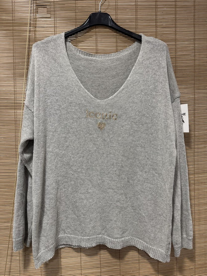 TU - Pull col V Iconic gris