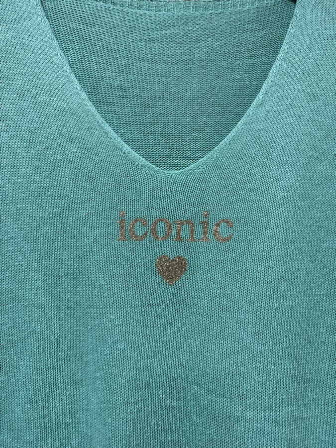 TU - Pull col V Iconic menthe
