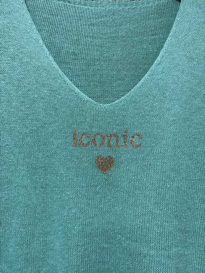 TU - Pull col V Iconic menthe