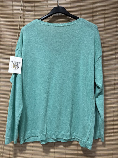 TU - Pull col V Iconic menthe