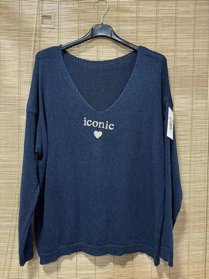 TU - Pull col V Iconic bleu marine