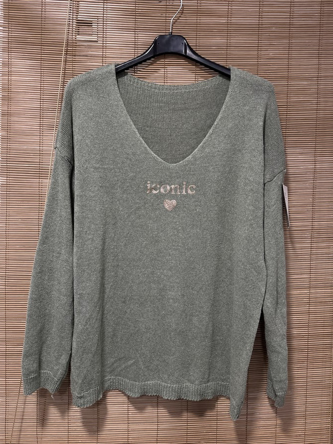 TU - Pull col V Iconic kaki