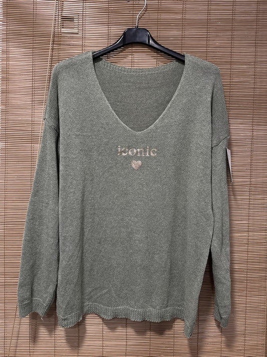 TU - Pull col V Iconic kaki