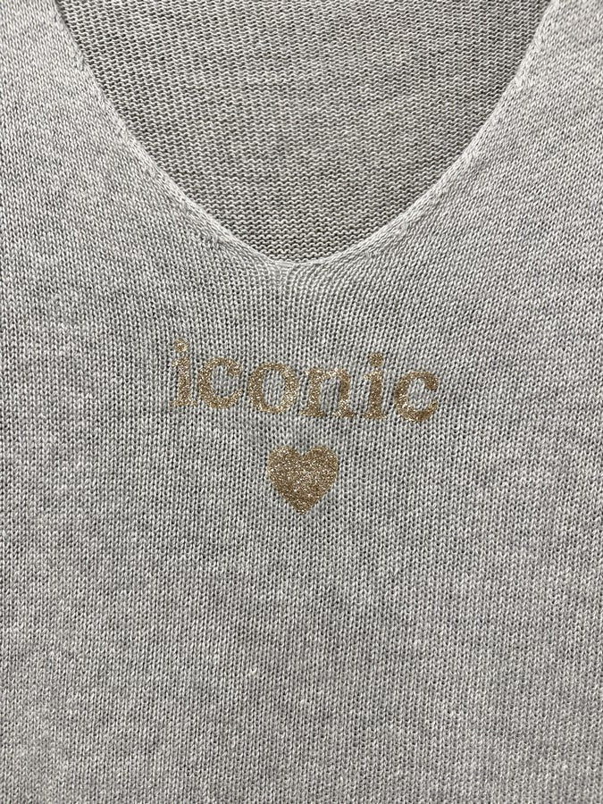 TU - Pull col V Iconic gris