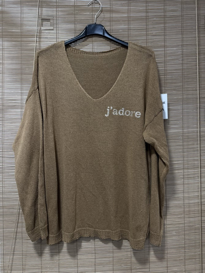 TU - Pull col V J'adore camel