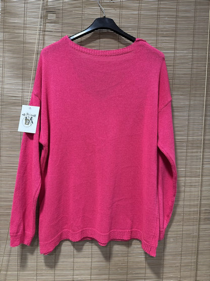 TU - Pull col V J'adore fuchsia