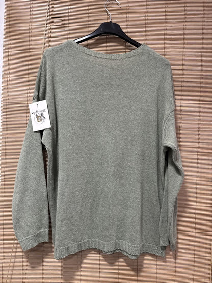 TU - Pull col V J'adore kaki