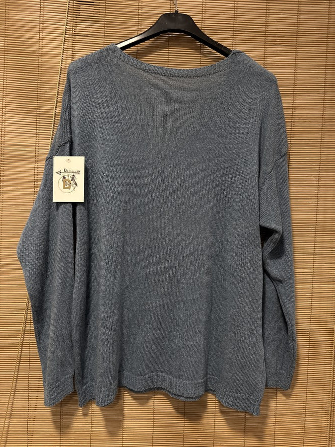 TU - Pull col V J'adore bleu jean