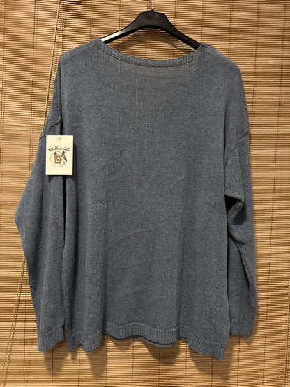 TU - Pull col V J'adore bleu jean