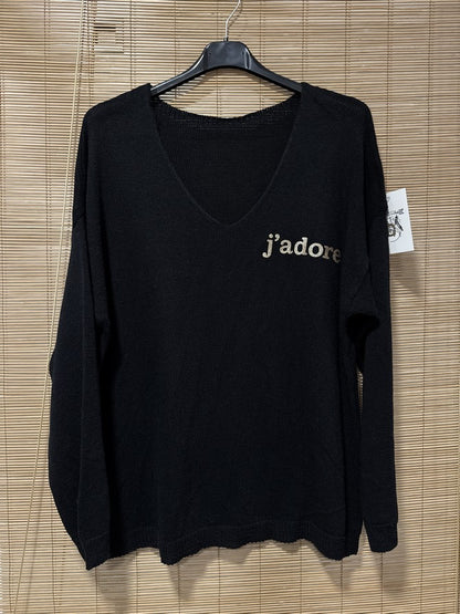 TU - Pull col V J'adore noir