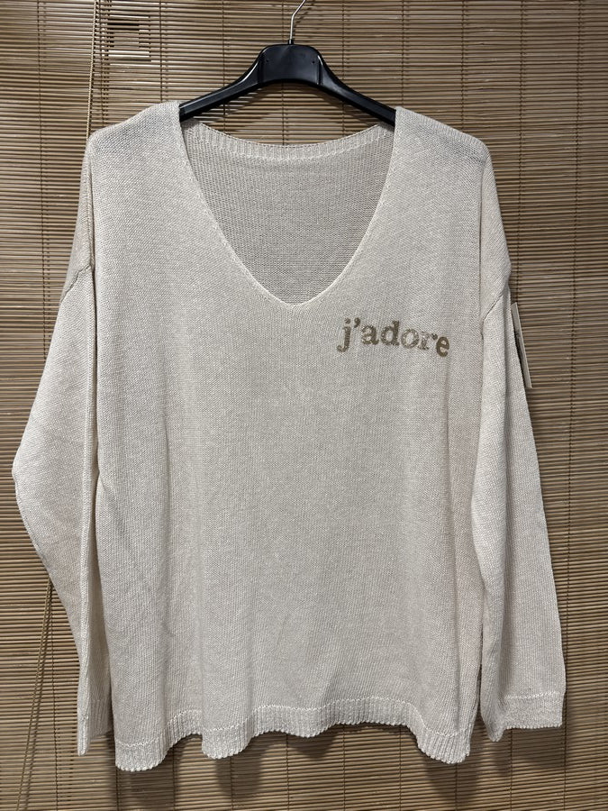 TU - Pull col V J'adore écru