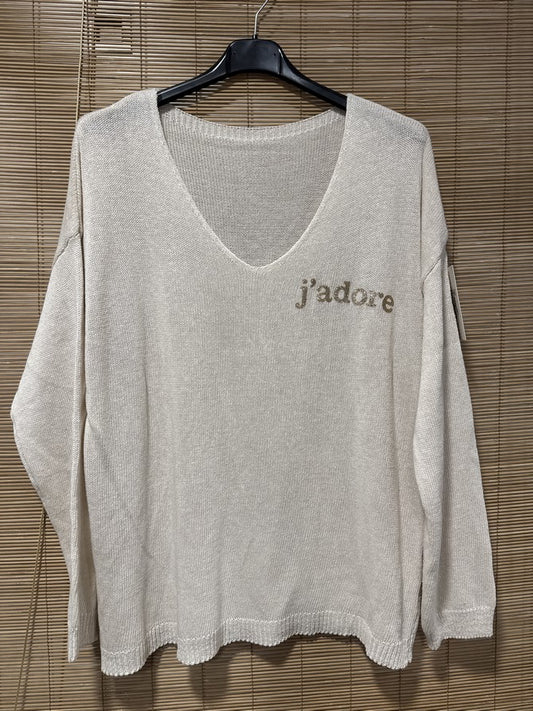 TU - Pull col V J'adore écru