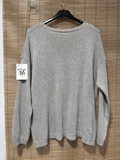 TU - Pull col V J'adore gris