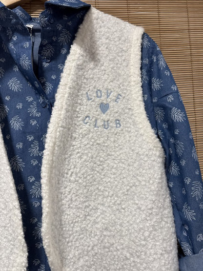 Gilet sans manches offwhite bouclettes bleu ciel