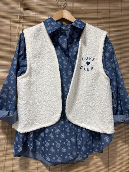 Gilet sans manches offwhite bouclettes bleu roi