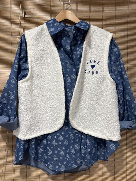 Gilet sans manches offwhite bouclettes bleu roi