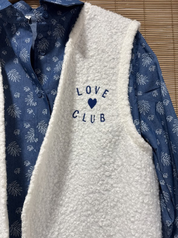 Gilet sans manches offwhite bouclettes bleu roi