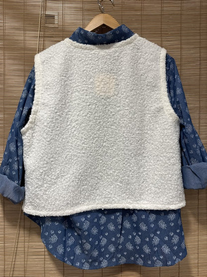 Gilet sans manches offwhite bouclettes bleu roi