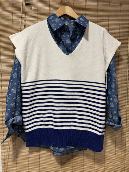 Pull débardeur marinière bleu marine
