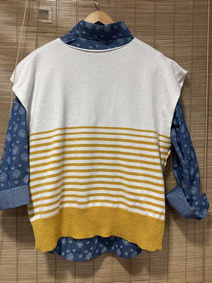 Pull débardeur marinière moutarde