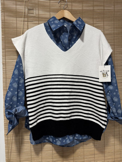 Pull débardeur marinière noir