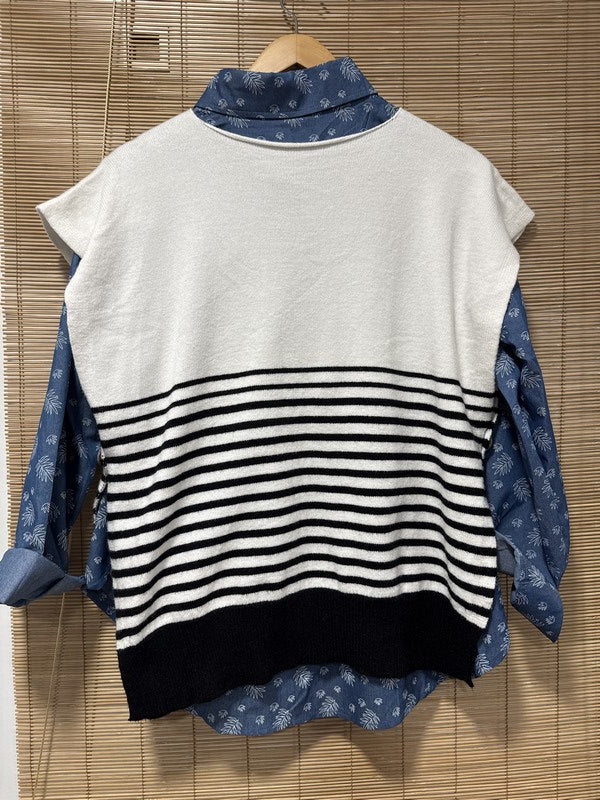 Pull débardeur marinière noir