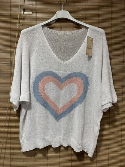 Petit pull fin cœur blanc