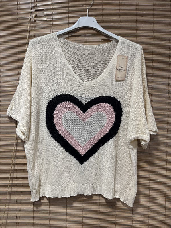 Petit pull fin cœur offwhite
