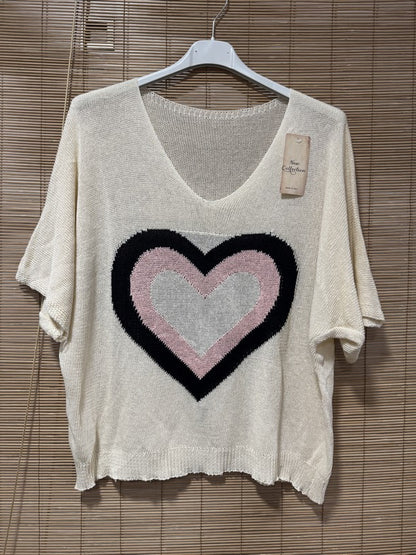 Petit pull fin cœur offwhite